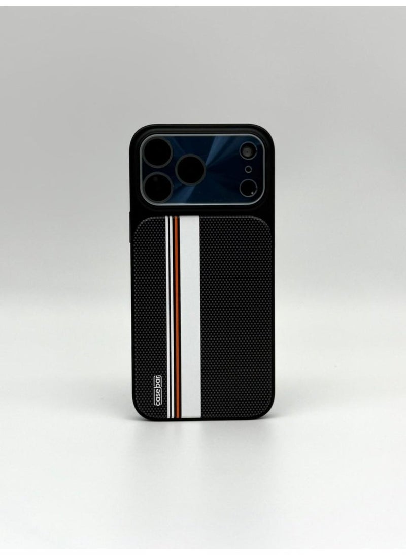 general CaseBar Retro Racing Series Case for iPhone 17 Pro Max – Dual-Color Heritage Edition – 3D Texture & Skin-Friendly Coating – Slim Shockproof Protective Cover (Black) - Image 1